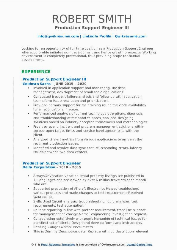 Sample Resume for Production Support Engineer Production Support Engineer Resume Samples