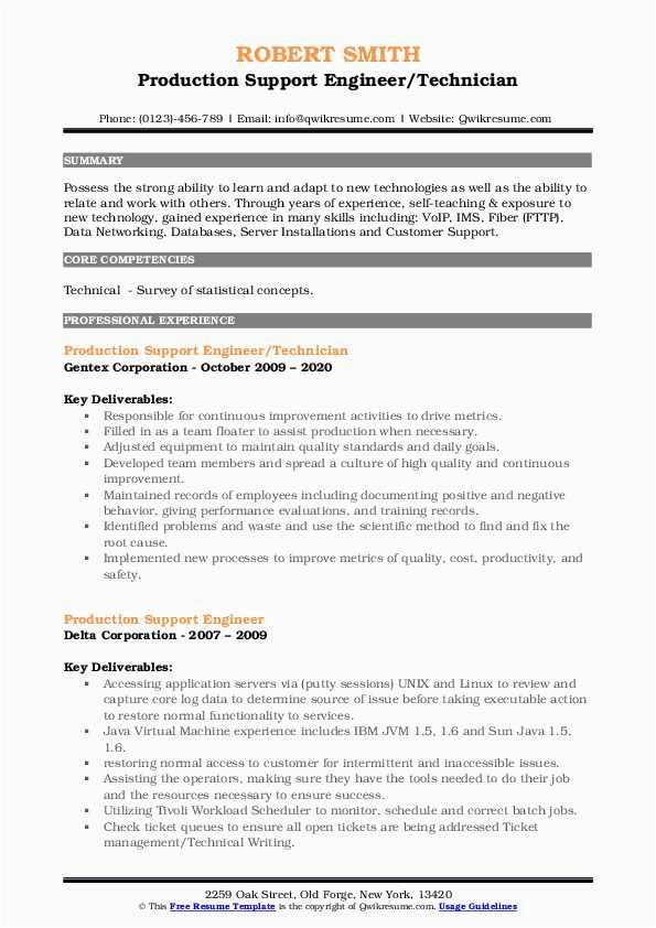 Sample Resume for Production Support Engineer Production Support Engineer Resume Samples