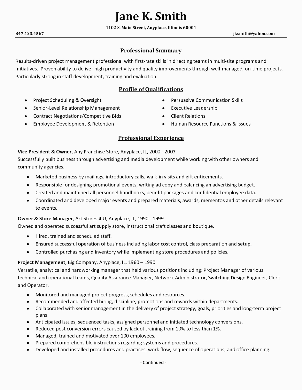 Sample Resume for Project Management Professional Project Management Resume Samples 2016