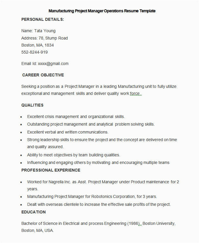 Sample Resume for Project Manager In Manufacturing Manufacturing Resume Template – 26 Free Samples Examples