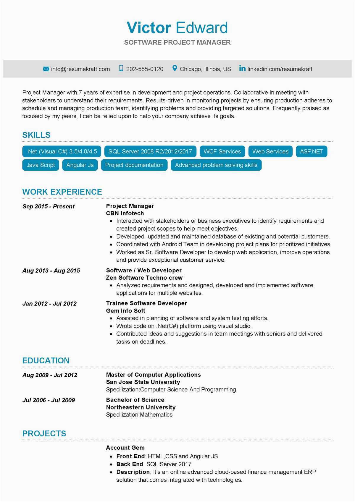 Sample Resume for Project Manager It software India software Project Manager Resume Sample 2021