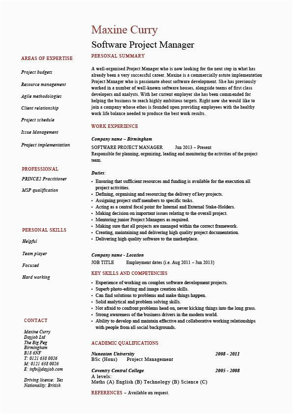 Sample Resume for Project Manager It software software Project Manager Resume Example Sample Fixing