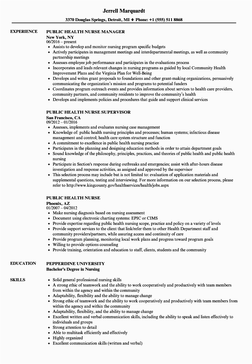 Sample Resume for Public Health Nurse Public Health Nurse Resume Samples