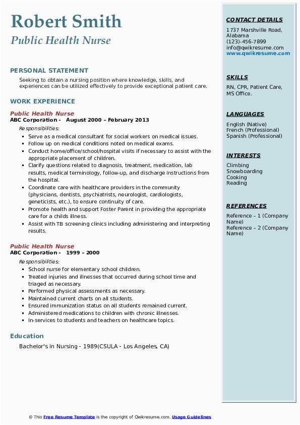 Sample Resume for Public Health Nurse Public Health Professional Resume Examples Best Resume