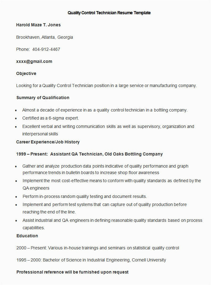 Sample Resume for Quality Control Technician Manufacturing Resume Template – 26 Free Samples Examples
