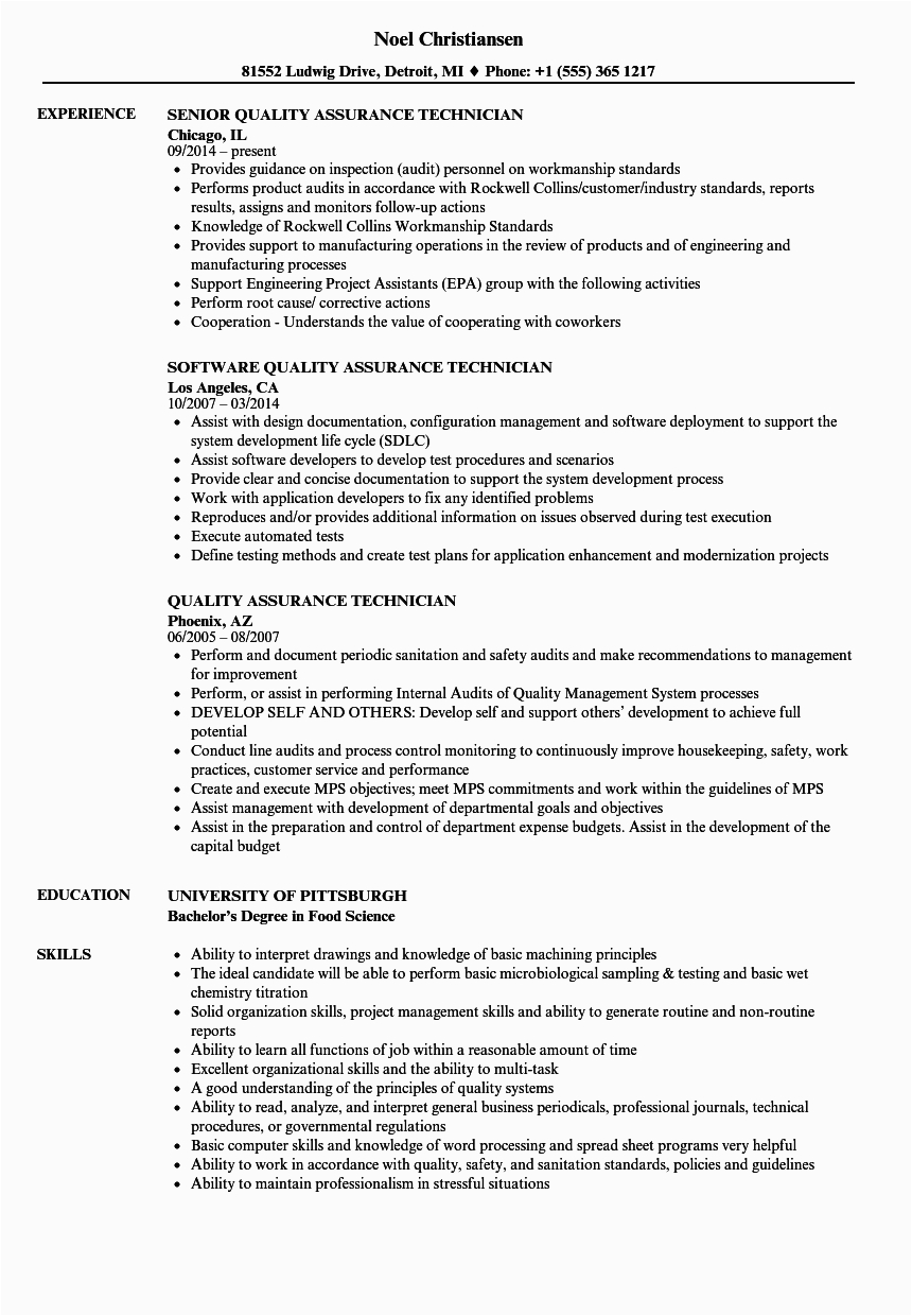 Sample Resume for Quality Control Technician Resume for Quality Control Technician Mryn ism