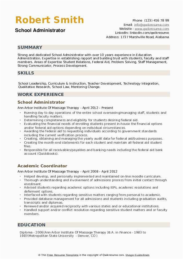 Sample Resume for School Administrator Position Resume Sample for Job In India