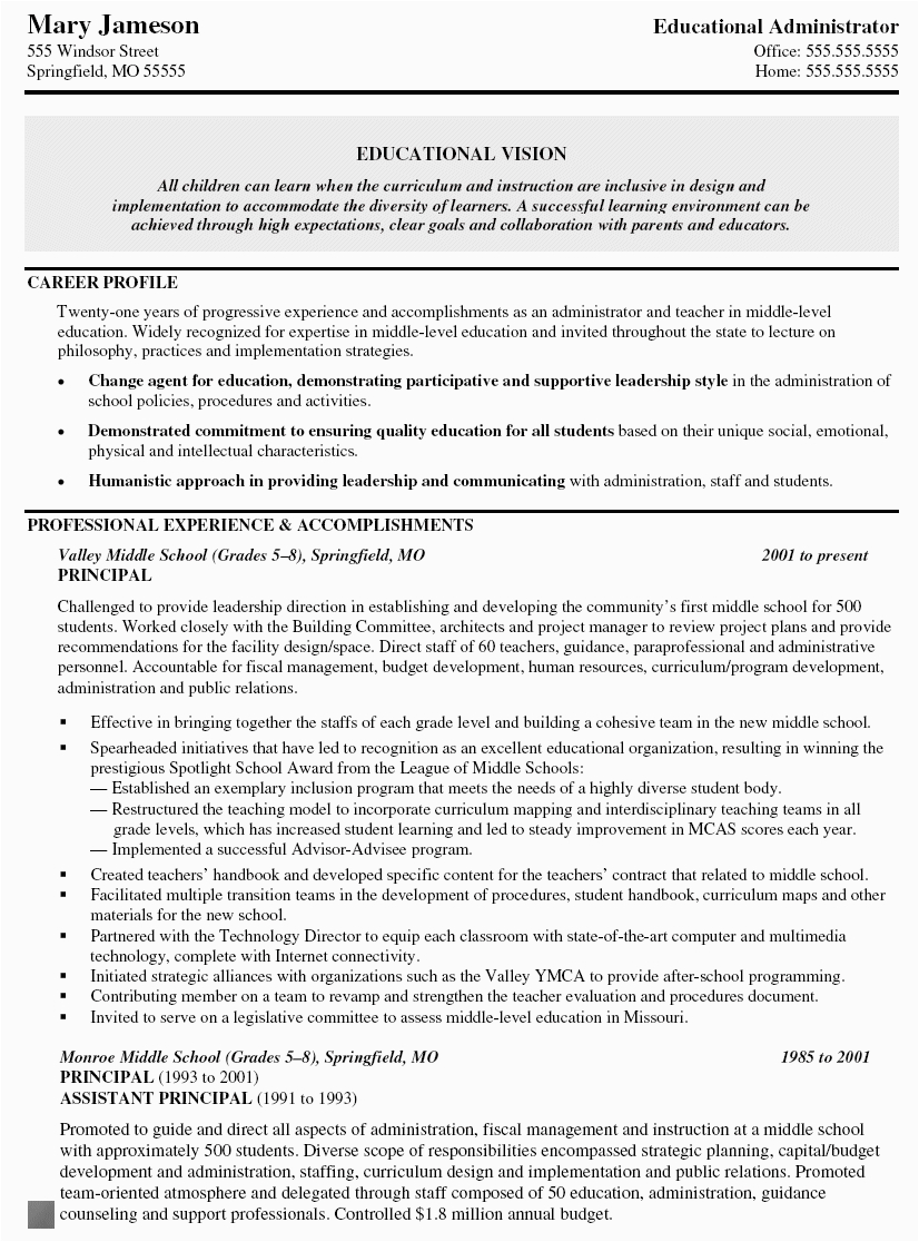 Sample Resume for School Administrator Position School Administrator Resume Samples Mryn ism