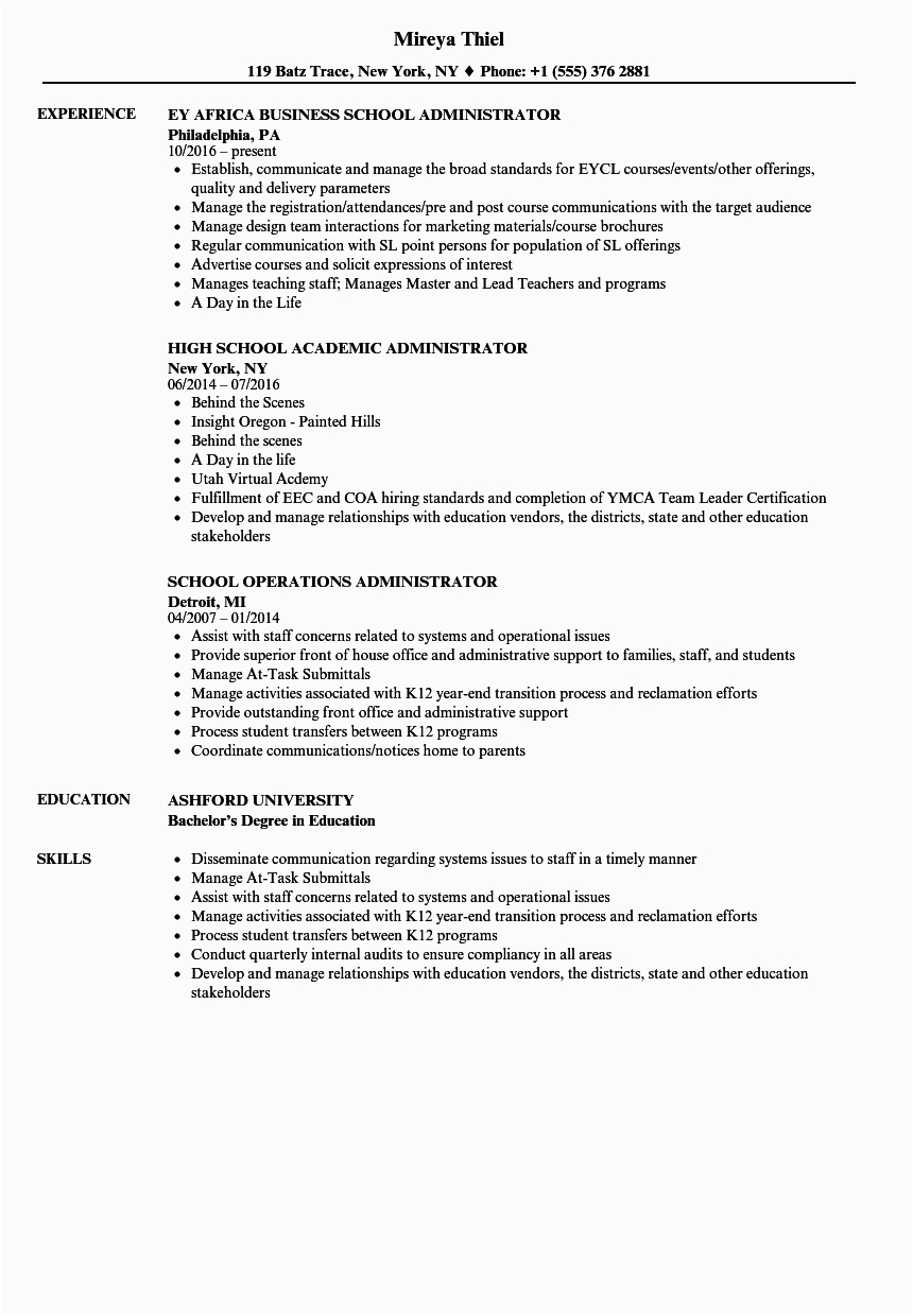 Sample Resume for School Administrator Position School Administrator Resume Samples