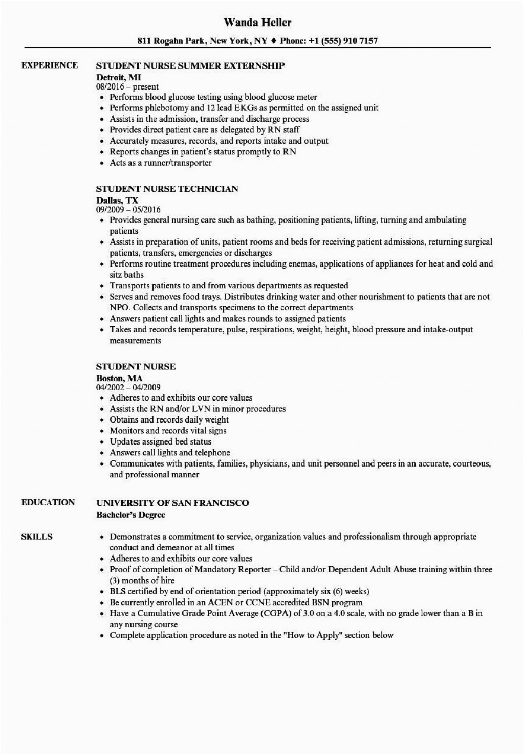 Sample Resume for School Nurse Position Nursing Student Resume Template Addictionary