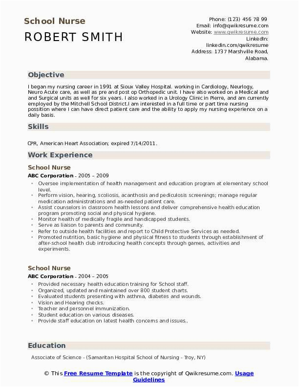Sample Resume for School Nurse Position School Nurse Resume Samples