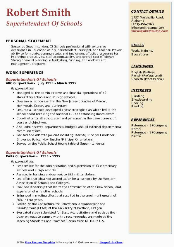Sample Resume for School Superintendent Position Superintendent Schools Resume Samples