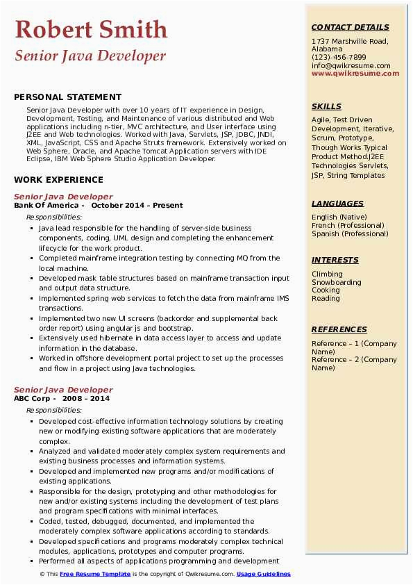 Sample Resume for Senior Java Developer Senior Java Developer Resume Samples