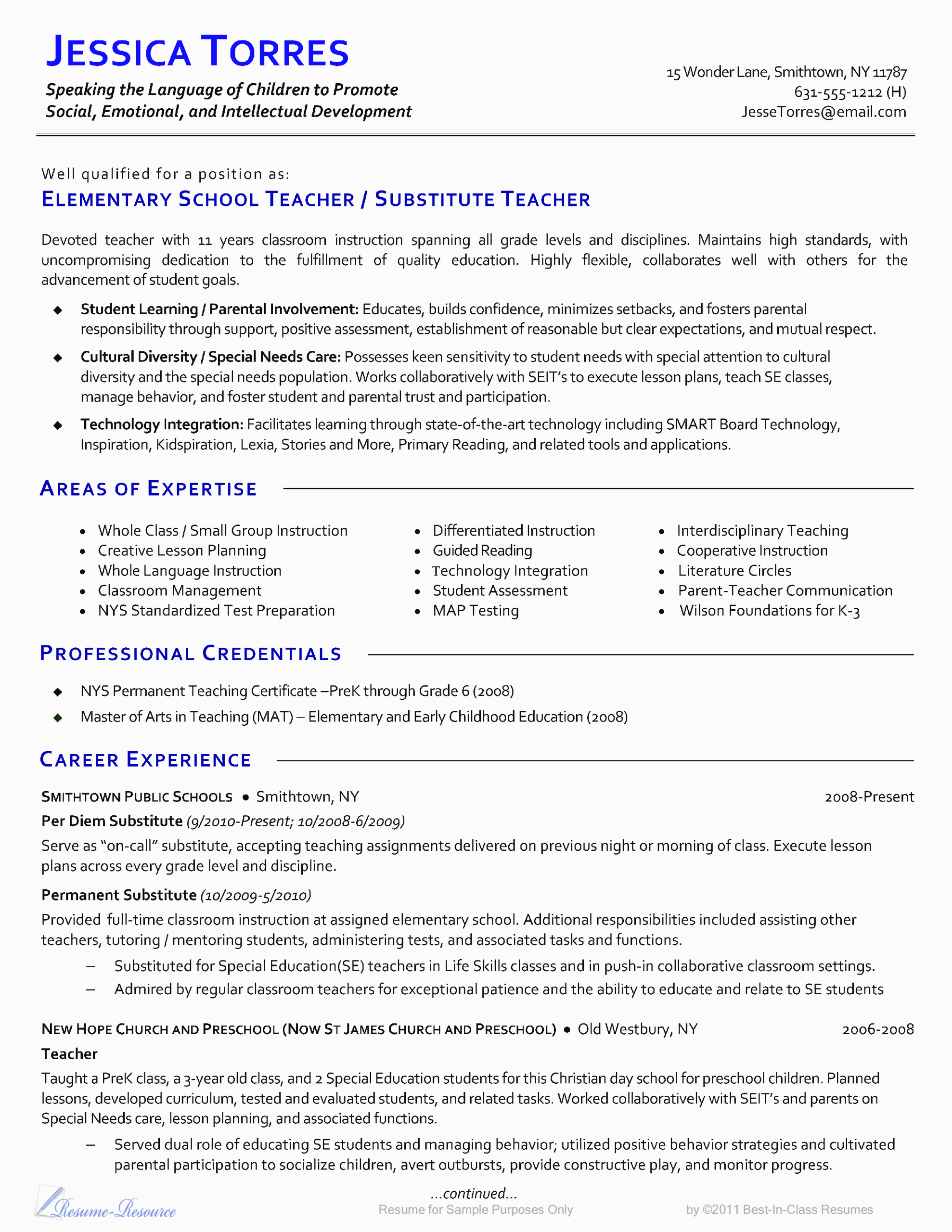 Sample Resume for Teacher with Little Experience Free Elementary School Teacher Cv Template