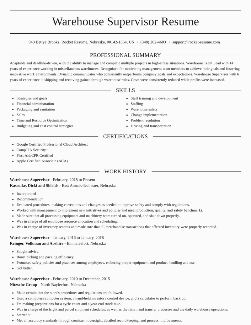 Sample Resume for Warehouse Supervisor Position Warehouse Supervisor Resumes