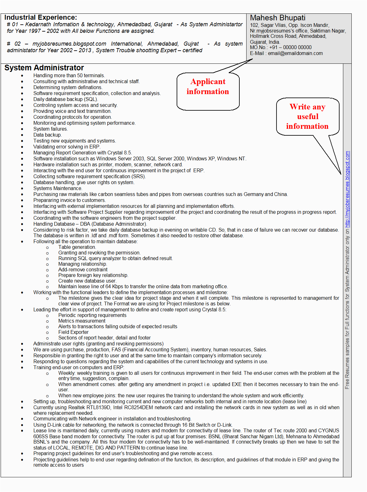 Sample Resume for Windows Server Administrator Fresher Fresh Jobs and Free Resume Samples for Jobs Cv for System