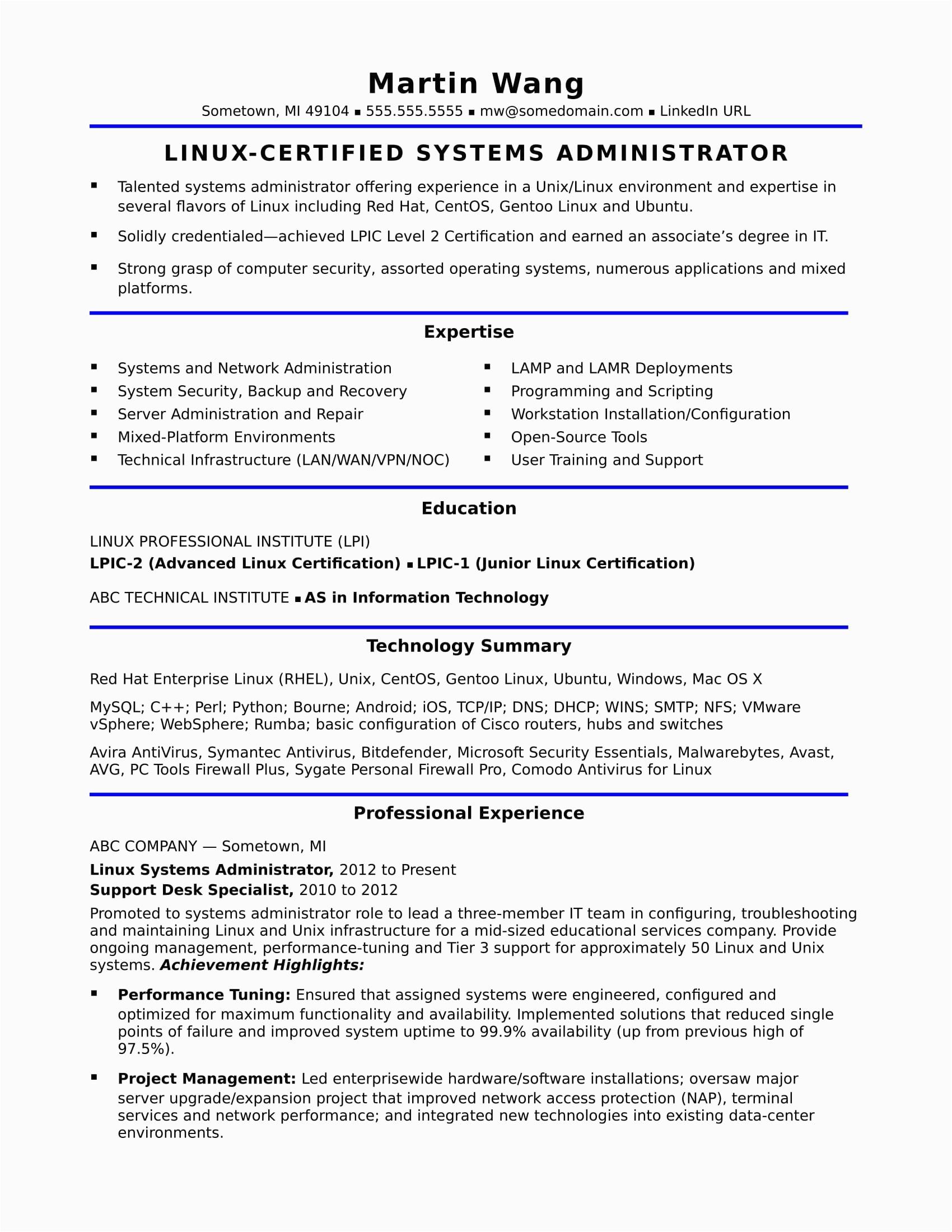 Sample Resume for Windows Server Administrator Fresher Sample Resume for A Midlevel Systems Administrator
