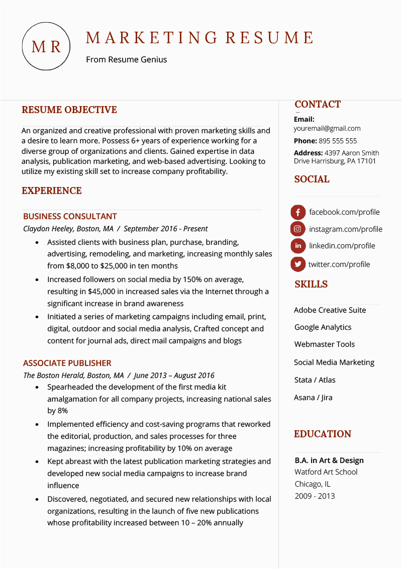 Sample Resume format for Marketing Professional Marketing Resume Sample & Writing Tips