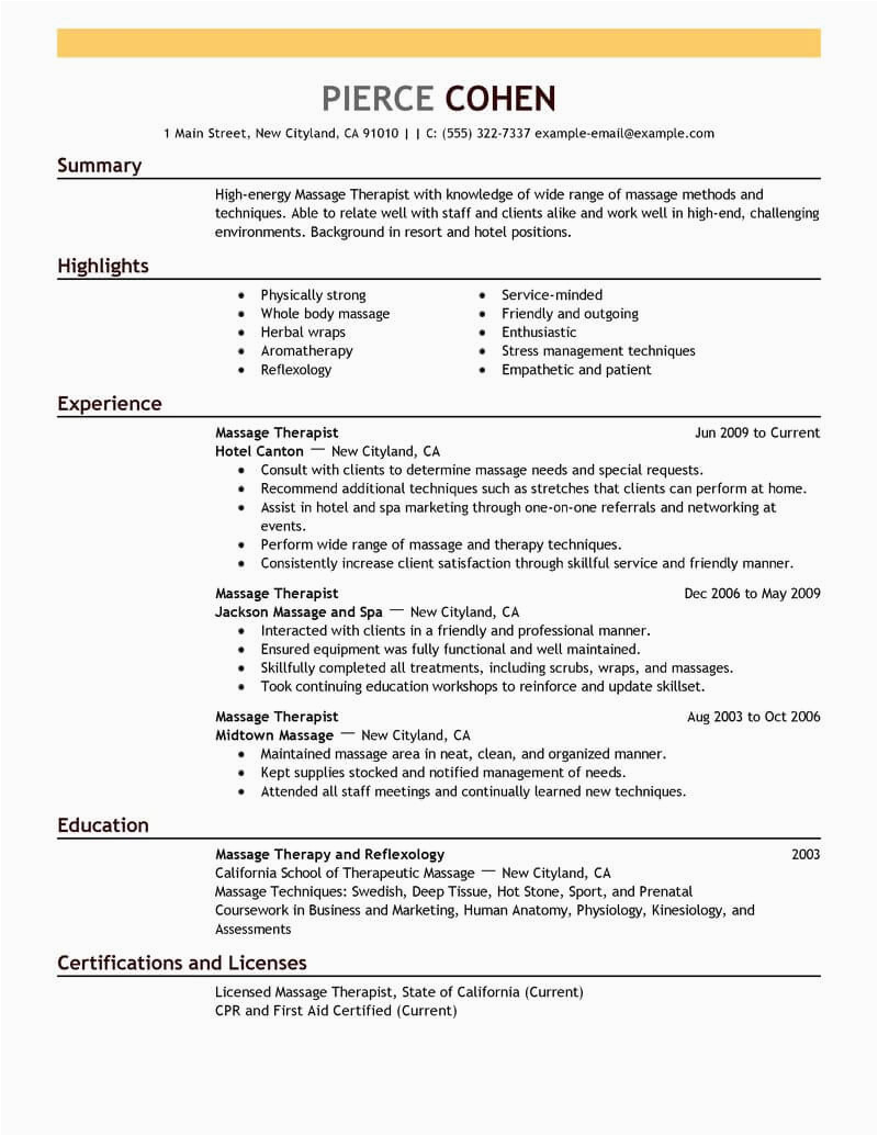 Sample Resume format for Massage therapist Best Massage therapist Resume Example From Professional Resume Writing