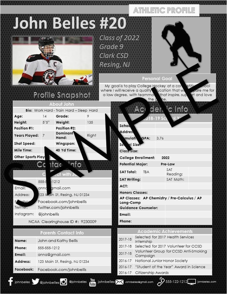 Sample Resume Hockey Player Profile Template Hockey – athletic Profile Deluxe Template – Rugged Style