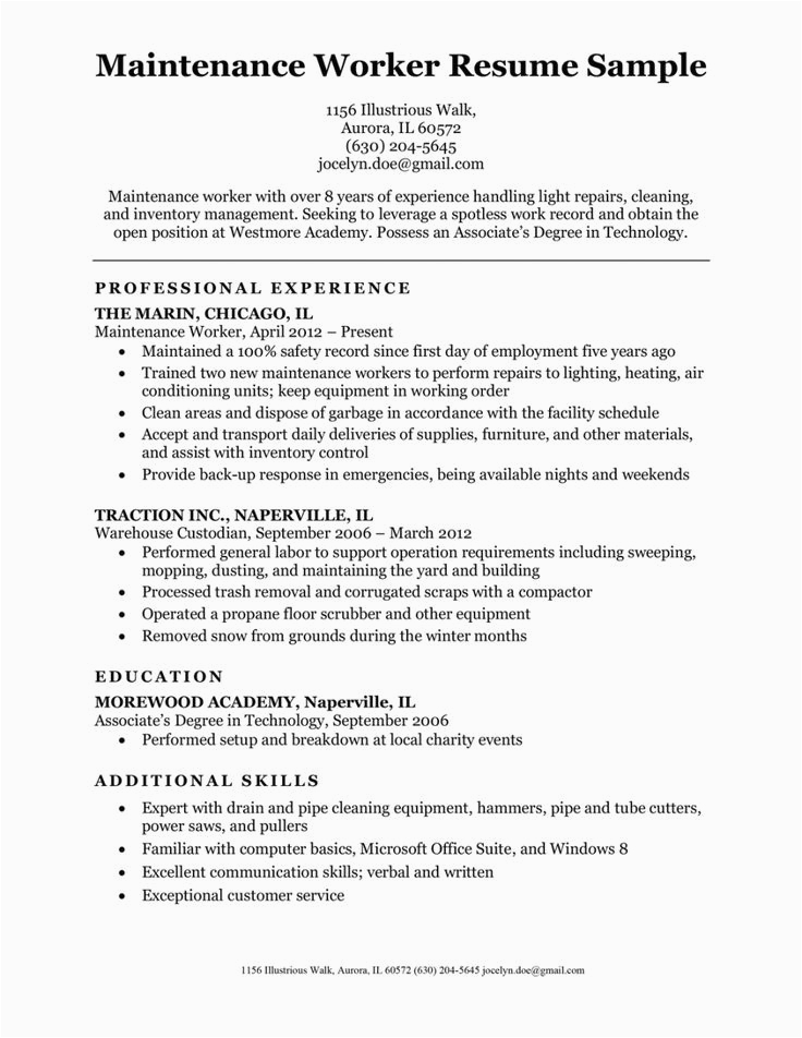 Sample Resume Objective for Building Maintenance Get Our Sample Of Building Maintenance Job Description Template for