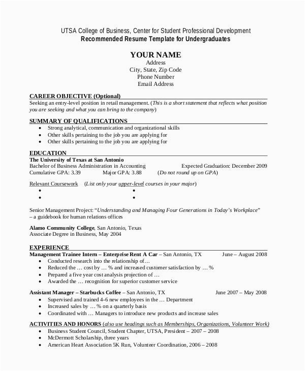 Sample Resume Objective for College Senior College Student Resume 8 Free Word Pdf Documents Download