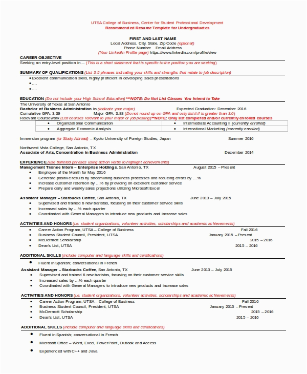 Sample Resume Objective for College Senior Free 8 Sample Resume for Graduate School In Pdf