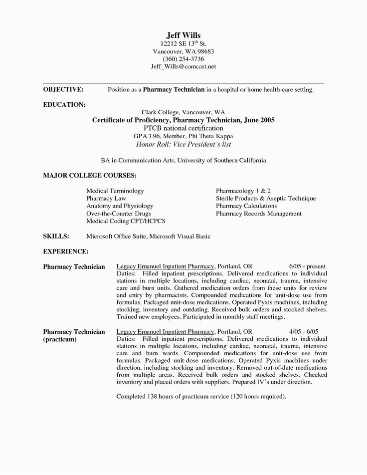 Sample Resume Objective for Colloge Of Pharmacy Application Pharmacy Technician Objective Resume Samples with Images