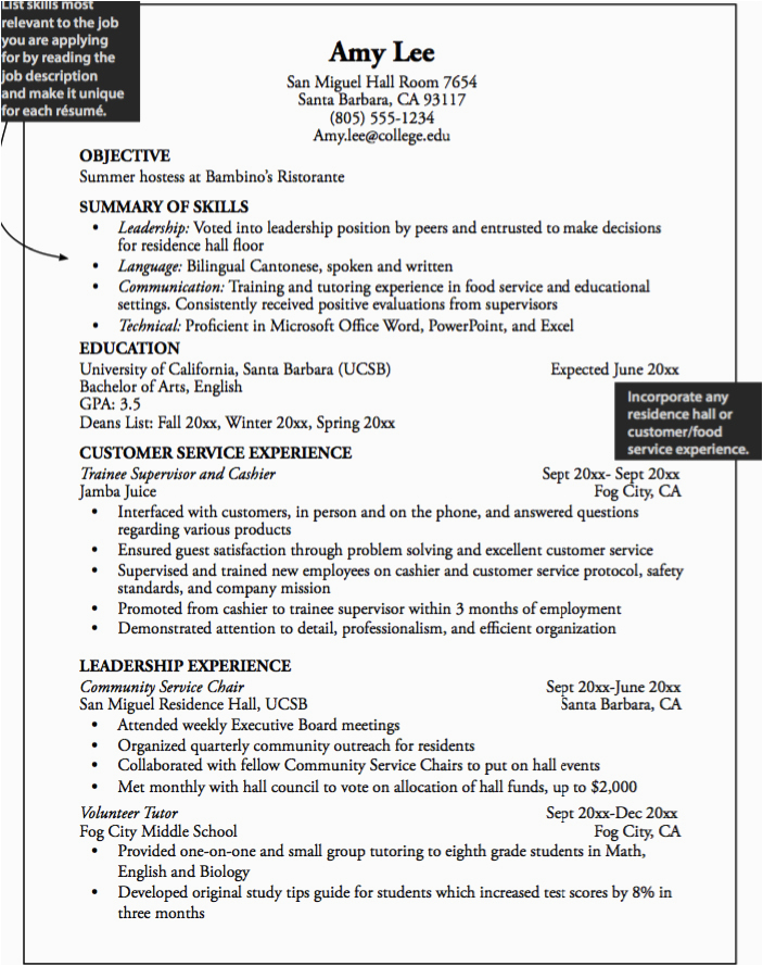 Sample Resume Objective for Summer Job √ 20 Summer Job Resume Objective