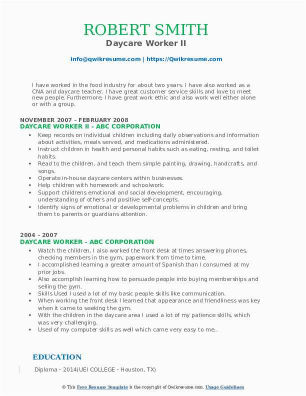 Sample Resume Objectives for Daycare Worker Daycare Worker Resume Samples