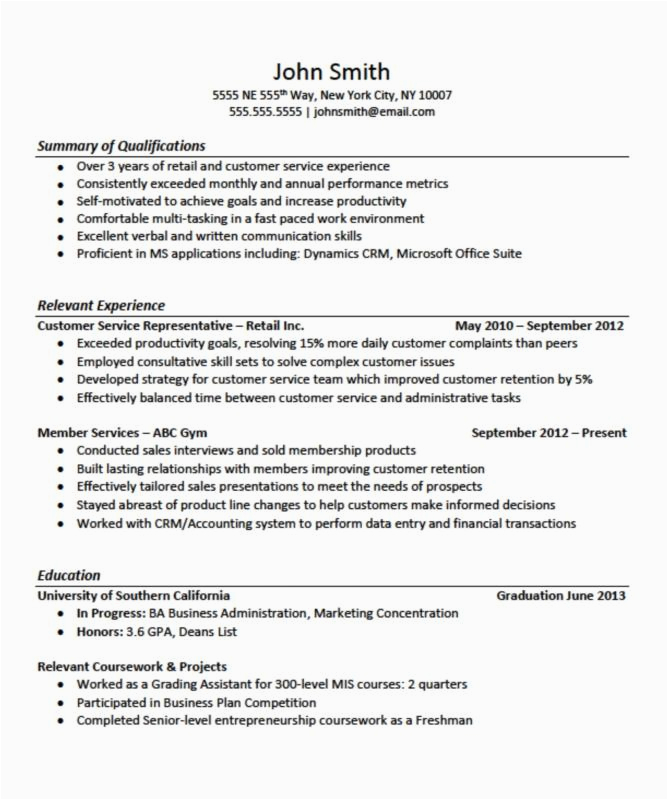 Sample Resume Objectives with No Work Experience No Work Experience Resume Template