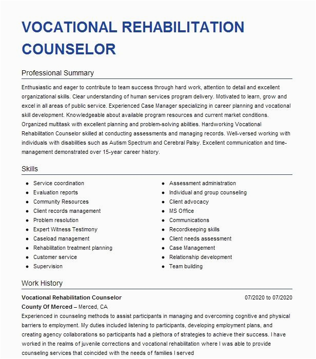 Sample Resume Of A Vocational Rehabilitation Counselor Vocational Rehabilitation Counselor Resume Example Pany Name