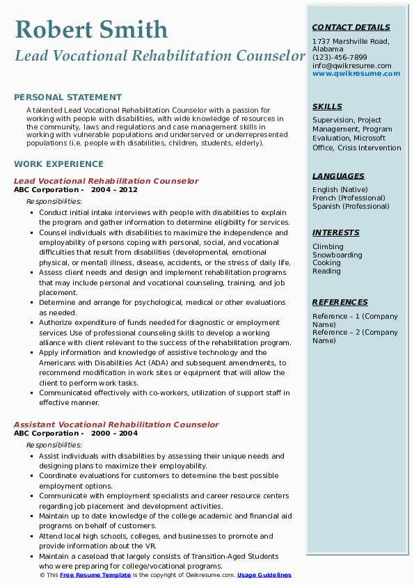 Sample Resume Of A Vocational Rehabilitation Counselor Vocational Rehabilitation Counselor Resume Samples