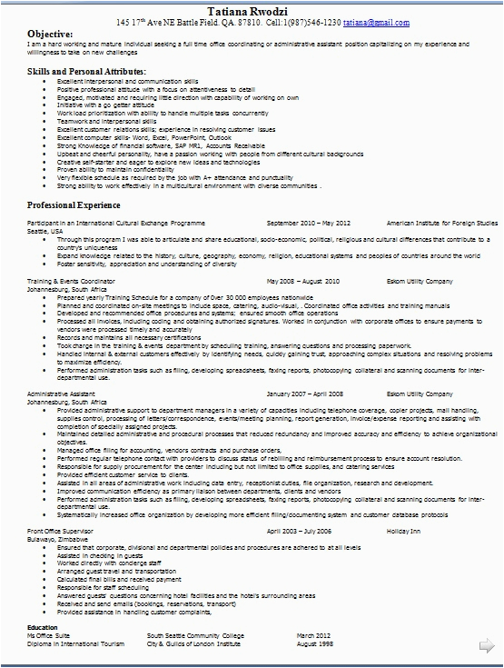 Sample Resume Of Administrative assistant Creator Administrative assistant Resume Creator In Word format Free Download