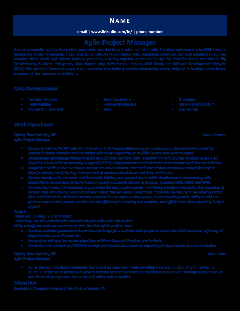 Sample Resume Of Agile Project Manager Agile Project Manager Resume Example & Guide