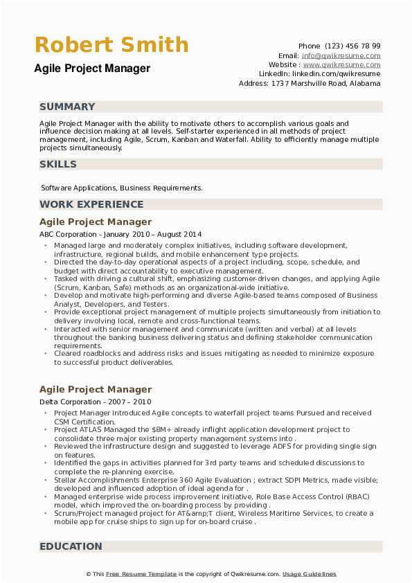 Sample Resume Of Agile Project Manager Agile Project Manager Resume Samples