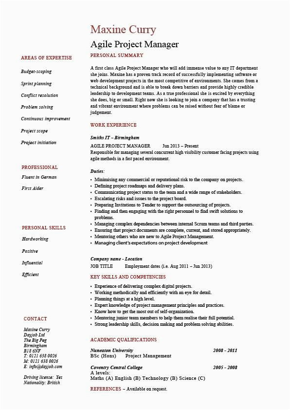 Sample Resume Of Agile Project Manager Agile Project Manager Resume software Example Sample Job