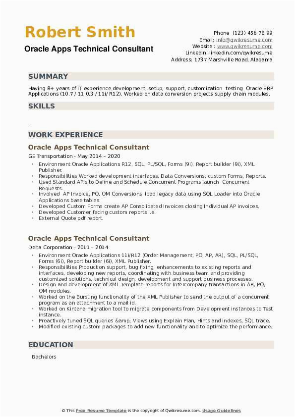 Sample Resume oracle R12 Procure to Pay Oaf Pl Sql oracle Apps Technical Consultant Resume Samples