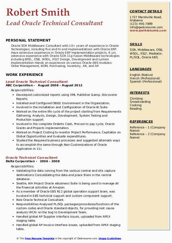 Sample Resume oracle R12 Procure to Pay Oaf Pl Sql oracle Technical Consultant Resume Samples