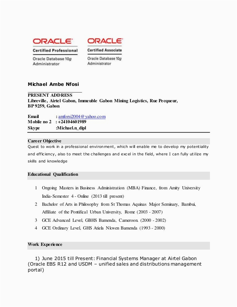 Sample Resume oracle R12 Procure to Pay Resume oracle Ebs R12 English and French Speaking Consultant Upd
