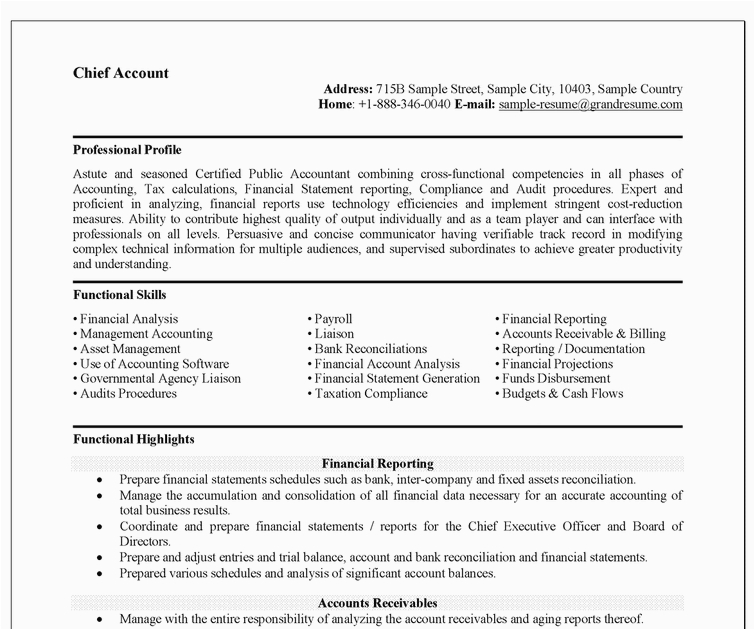 Sample Resume Titles for Accounting Field Basic Resume format for Accountant Restume