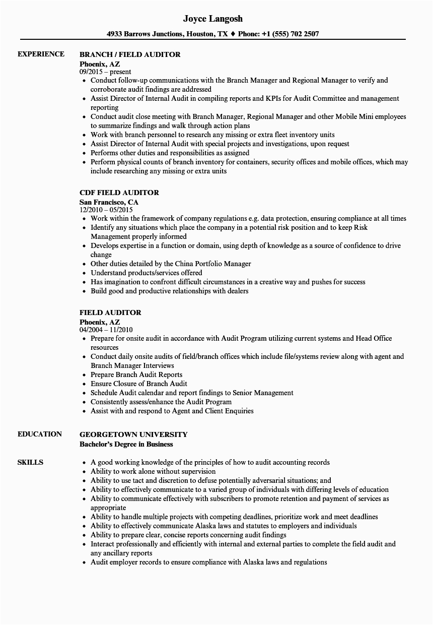Sample Resume Titles for Accounting Field Field Auditor Resume Samples
