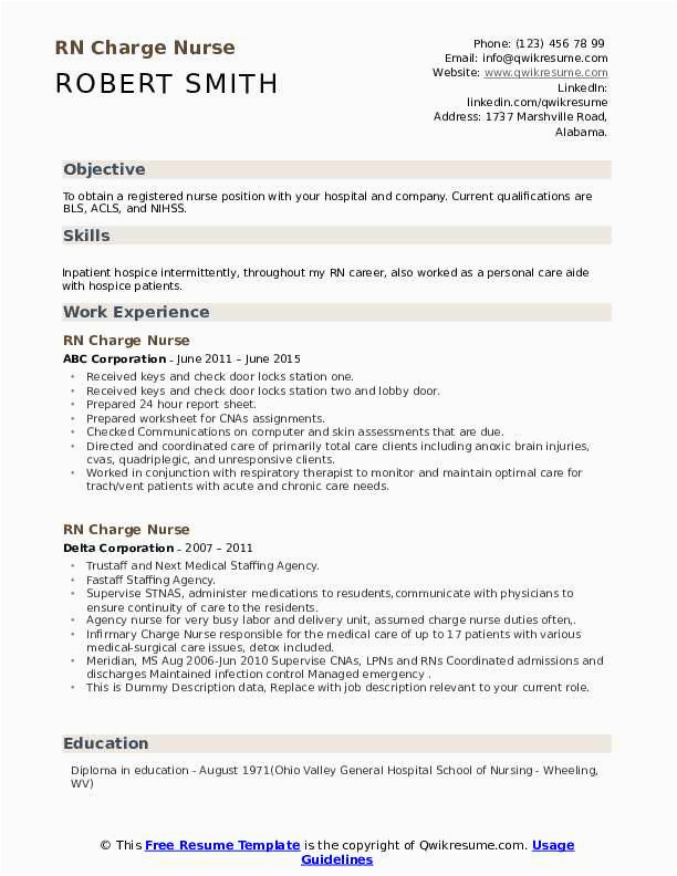 Sample Rn Resume 1 Year Experience Charge Nurse Rn Charge Nurse Resume Samples