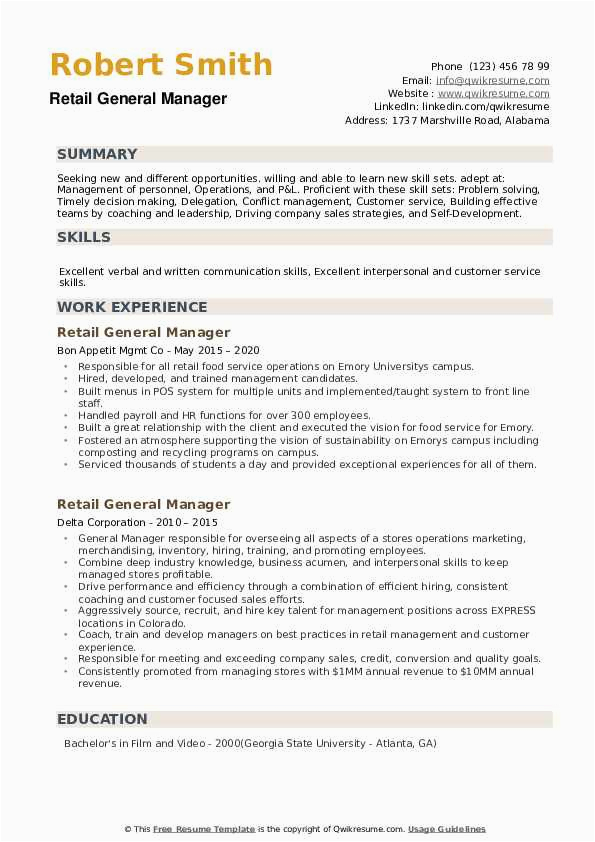 Skills Based Resume Sample Retail Manager Retail General Manager Resume Samples