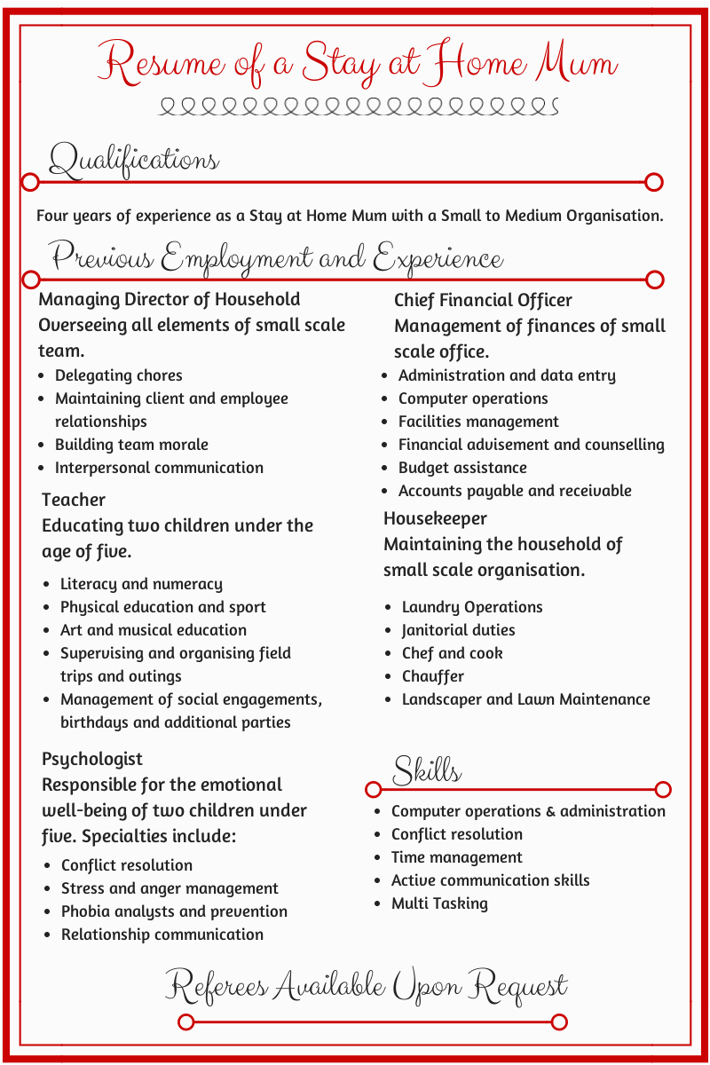 Stay at Home Mother Resume Sample Resume Of A Stay at Home Mum