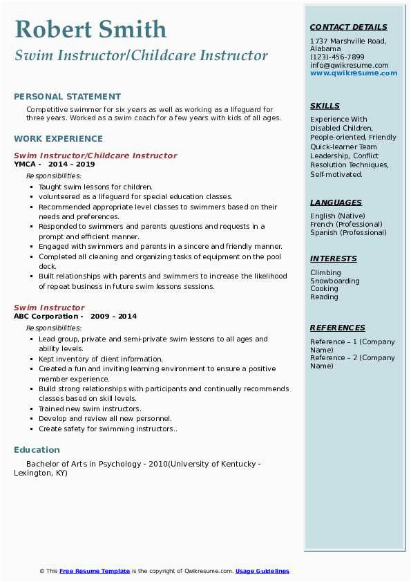 Swimming Instructor Parent and tot Resume Sample Swim Instructor Resume Samples