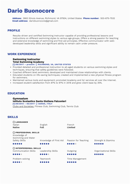 Swimming Instructor Parent and tot Resume Sample Swimming Instructor Resume Sample