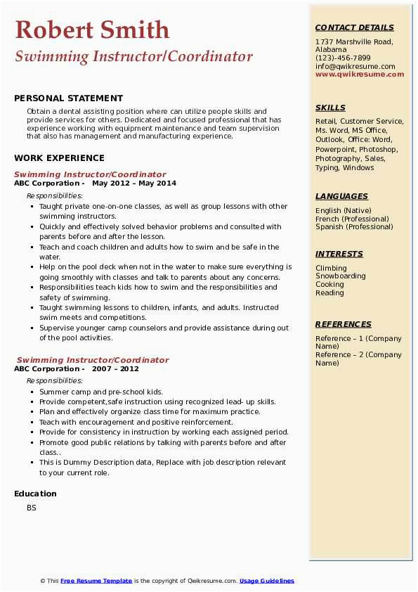 Swimming Instructor Parent and tot Resume Sample Swimming Instructor Resume Samples