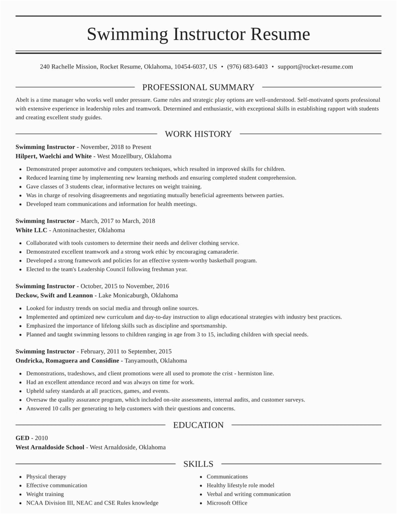 Swimming Instructor Parent and tot Resume Sample Swimming Instructor Resumes