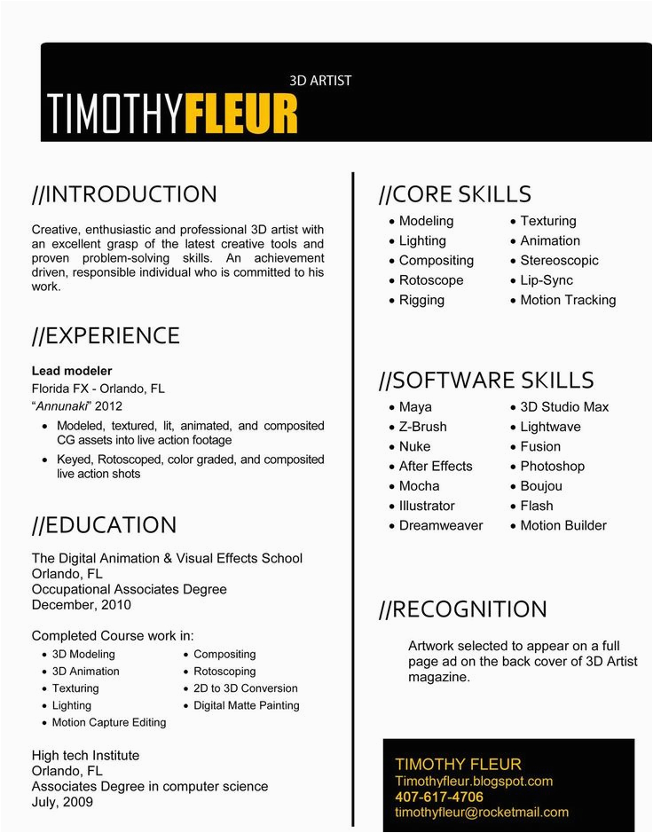 Vfx Artist Resume Template Free Download Resume format Vfx Artist Resume format